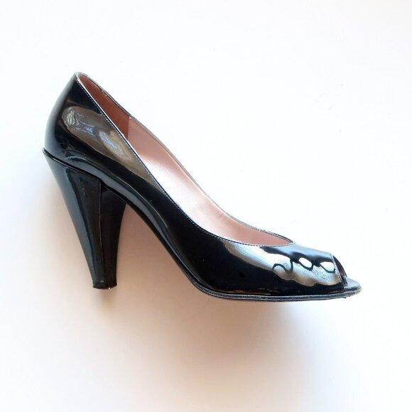 Marc Jacobs Black Patent Leather Peep Toe Heels / Pumps / Formal Dressy Shoes - Picture 9 of 16